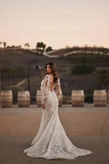 Gorgeous Long Mermaid Lace Wedding Dresses With Long Sleeves (ZD14909)