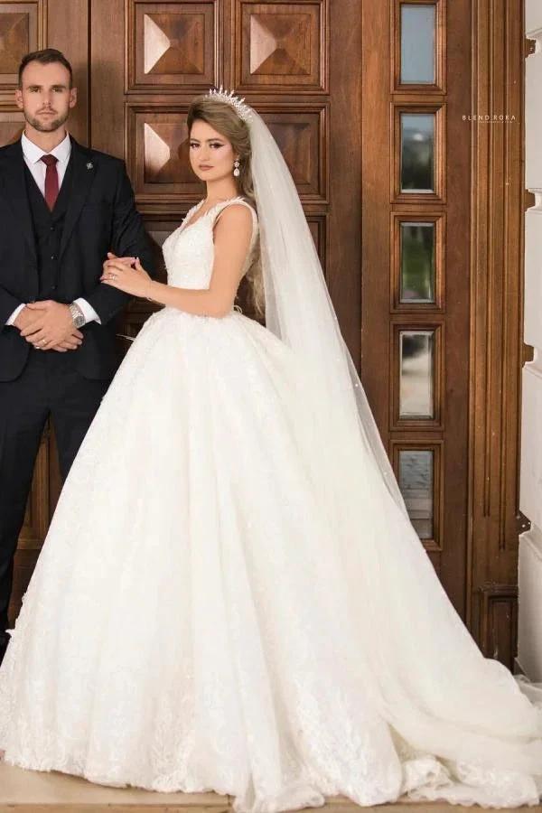 Gorgeous Long Princess V-neck Tulle Lace Wedding Dress (ZD15169) - VelvetHem
