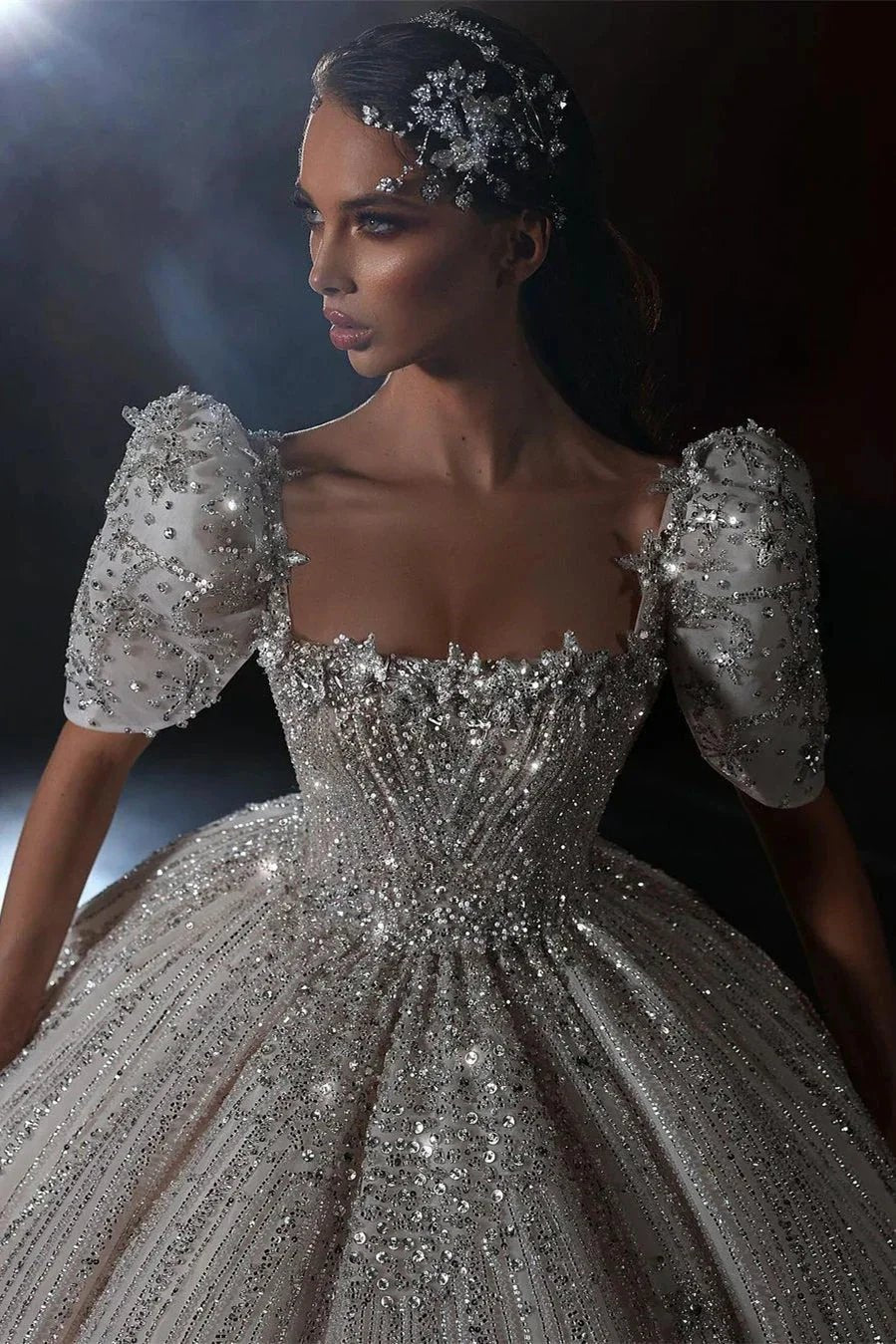 Gorgeous Princess A-line Beading Short Sleeves Wedding Dress With Lace (ZD14524)