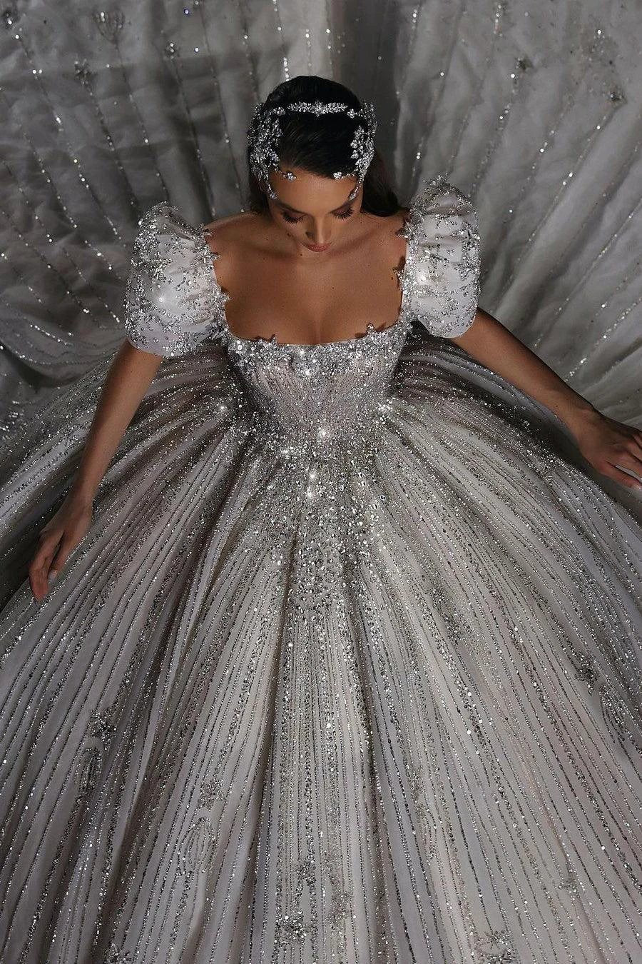 Gorgeous Princess A-line Beading Short Sleeves Wedding Dress With Lace (ZD14524)