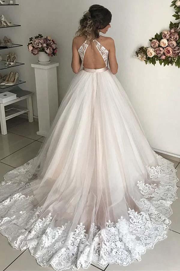 Gorgeous V-Neck Sleeveless Tulle Wedding Dresses  Bridal Gowns (ZD15396)