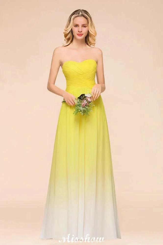 Gradient Sweetheart Floor Length Bridesmaid Dress Chiffon Wedding Party Dress by misshow.com