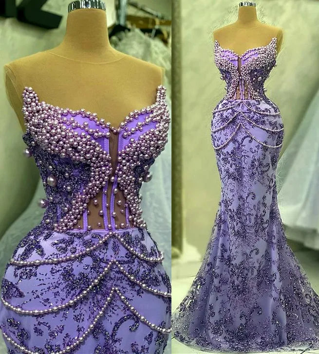 Purple Mermaid Evening Dress Beaded Formal Prom Gown fg7065 - View 4 | VelvetHem