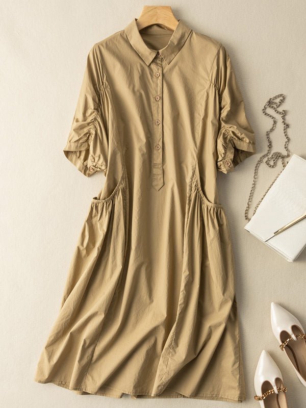 Casual Solid Color Dress With Pockets Short Sleeve - Omychic