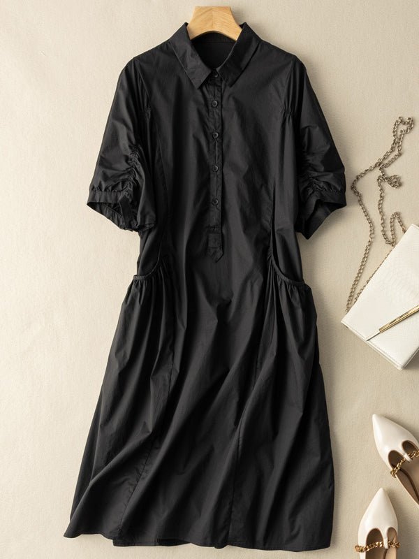 Casual Solid Color Dress With Pockets Short Sleeve - Omychic