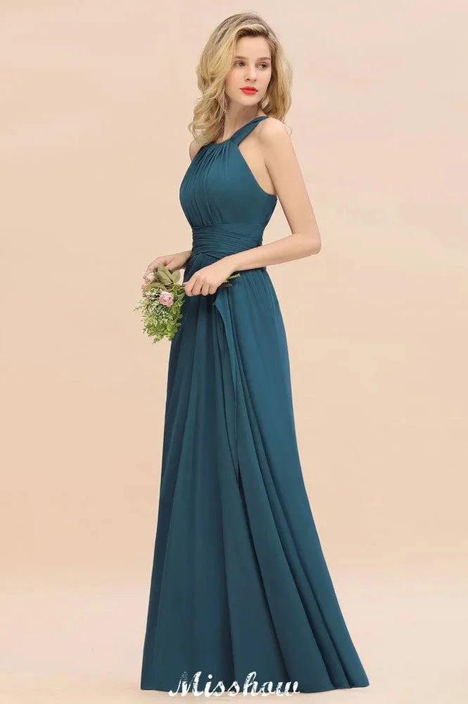 Halter A-line Bridesmaid Dresses Floor-Length Dress for Wedding Party (ZD12938)