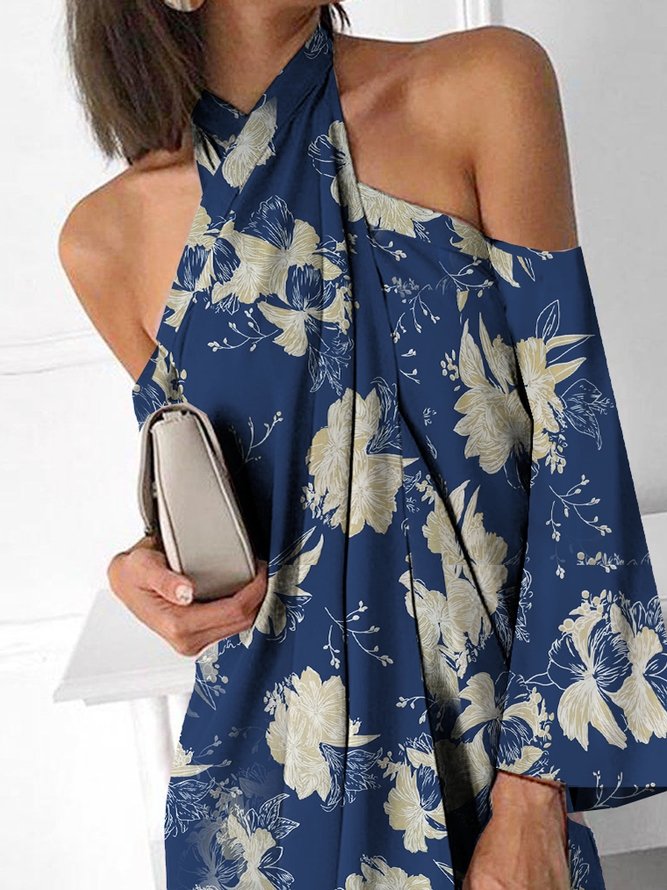 Halter A Line Casual Long Sleeve Dresses