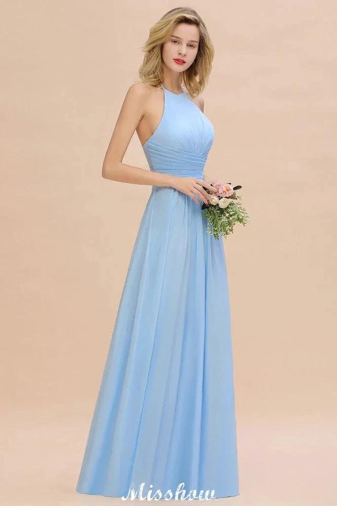 Halter Backless Beach Bridesmaid Dress Chiffon Garden Wedding Party Dress (ZD12888)