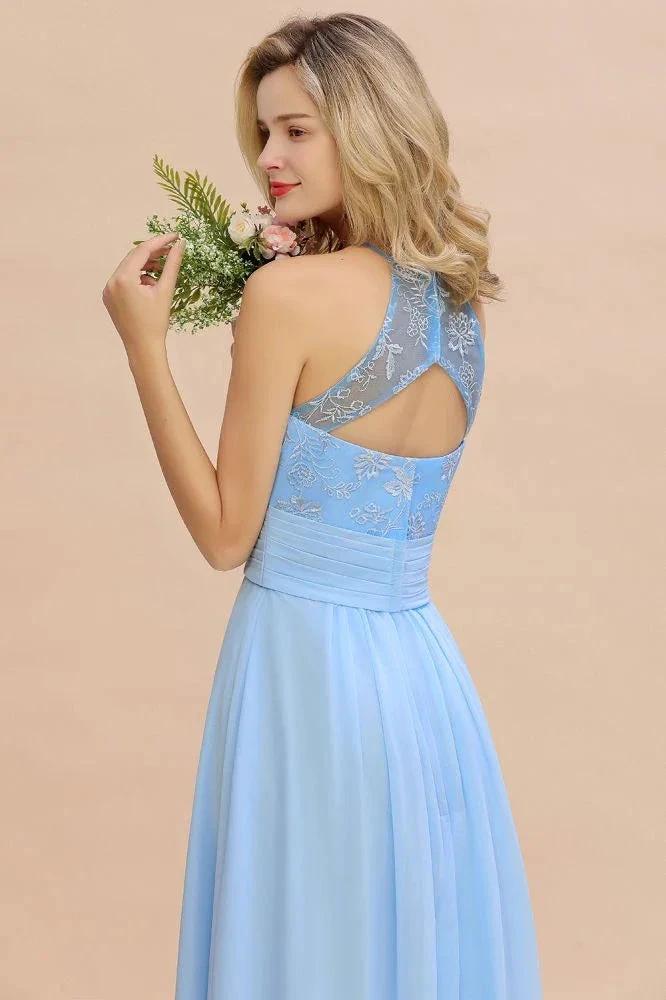 Halter Floral lace aline Chiffon Bridesmaid Dress Sleeveless Ruffle Wedding Guest Dress (ZD13125)
