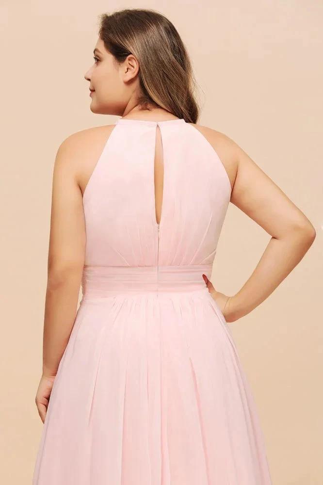Halter Pink Bridesmaid Dress Plus Size Chiffon Wedding party Dress for Girls (ZD12981)