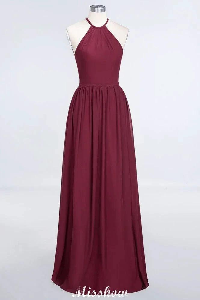 Halter Sleeveless Floor-Length Bridesmaid Dress with Ruffles by misshow.com