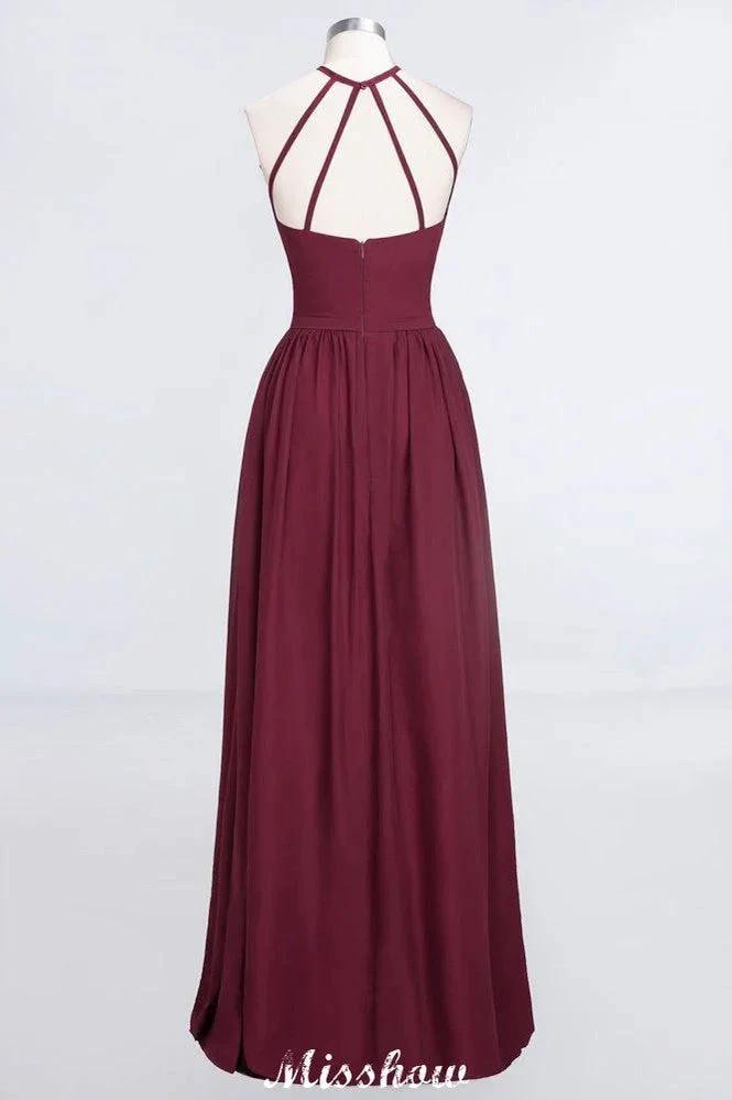 Halter Sleeveless Floor-Length Bridesmaid Dress with Ruffles (ZD12903)