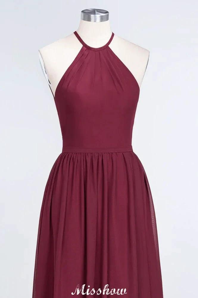 Halter Sleeveless Floor-Length Bridesmaid Dress with Ruffles (ZD12903)