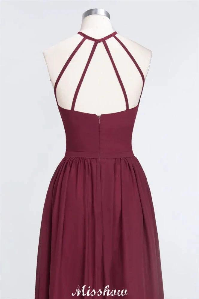 Halter Sleeveless Floor-Length Bridesmaid Dress with Ruffles (ZD12903)