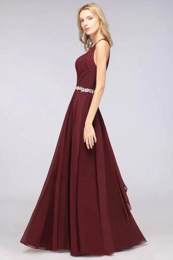 Halter V-Neck Sleeveless Ruffle Bridesmaid Dress with Appliques Sashes Evening Swing Dress (ZD13120)