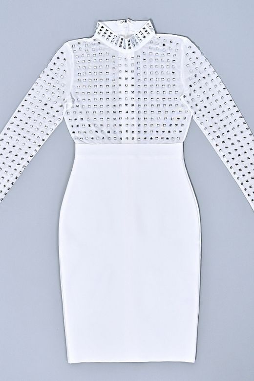Hazel Long Sleeve Bodycon Dress - White Pearl