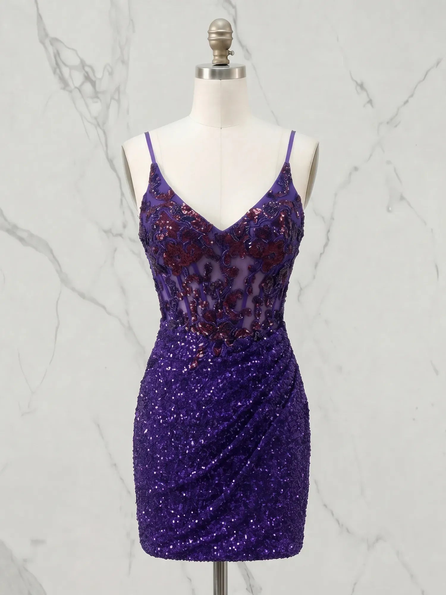 V-Neck Beaded Sequins Homecoming Dresses