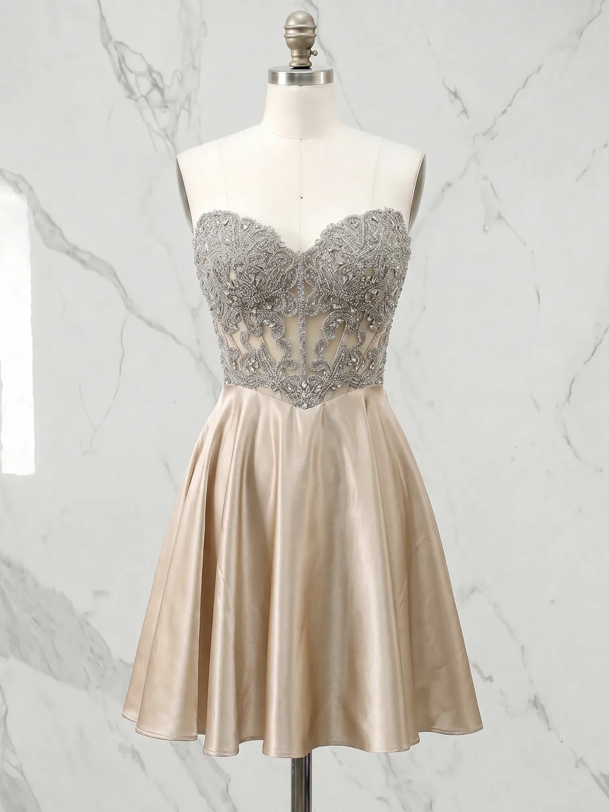 Strapless Embroidered Satin A-Line Mini Homecoming Dresses - VelvetHem