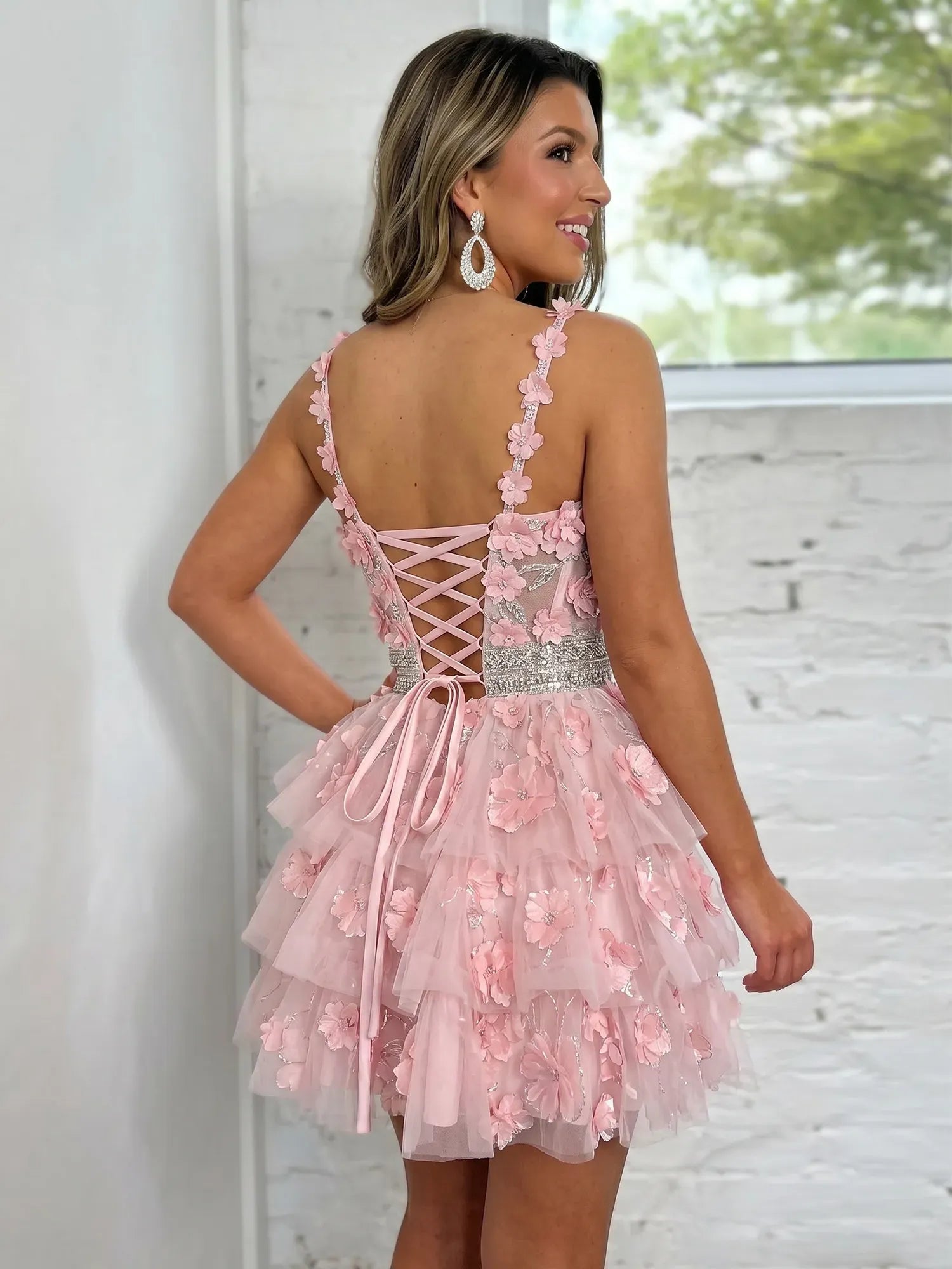 Sweetheart 3D Floral Tiered Mini Dress Homecoming Dresses