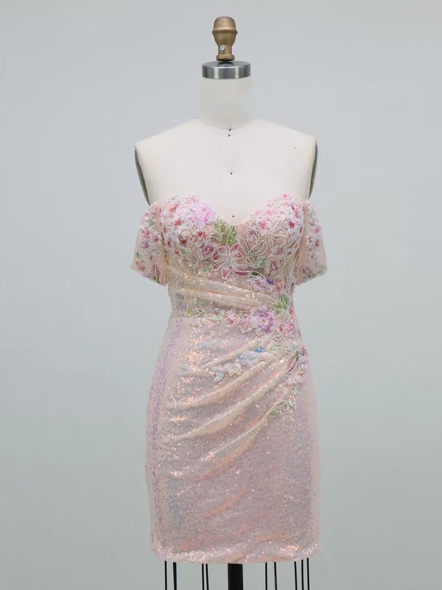 Sequin Floral Off-the-Shoulder Homecoming Dress