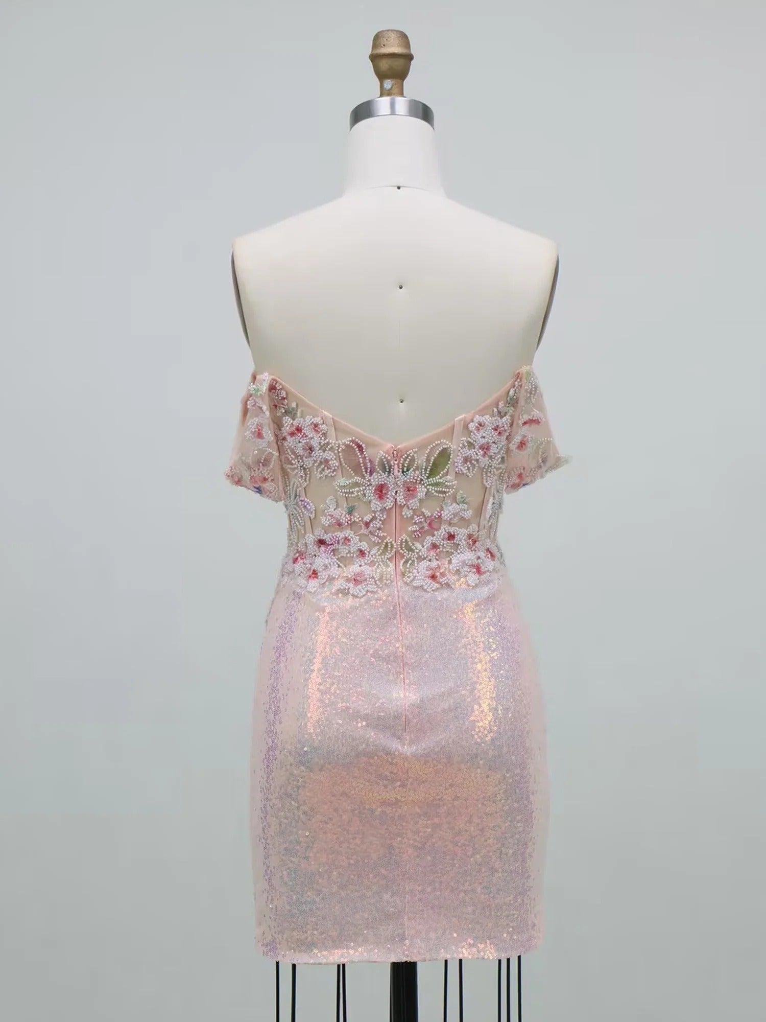 Sequin Floral Off-the-Shoulder Homecoming Dress