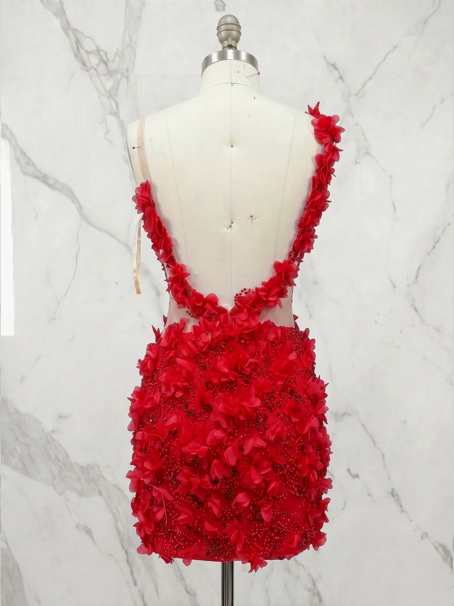 One-Shoulder Sheer Lace Applique Mini Homecoming Dress with Side Slit