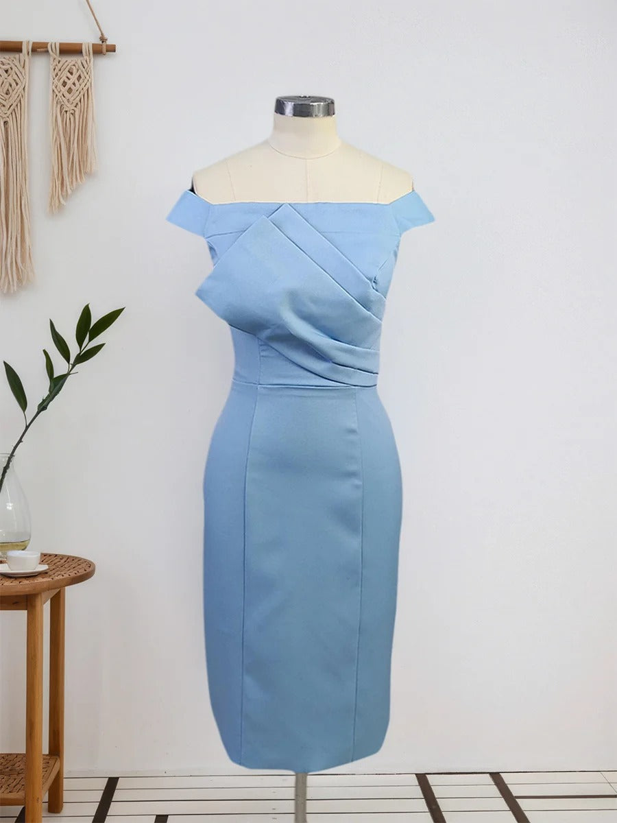 Blue Ruched Off The Shoulder Sheath Short Homecoming Dress