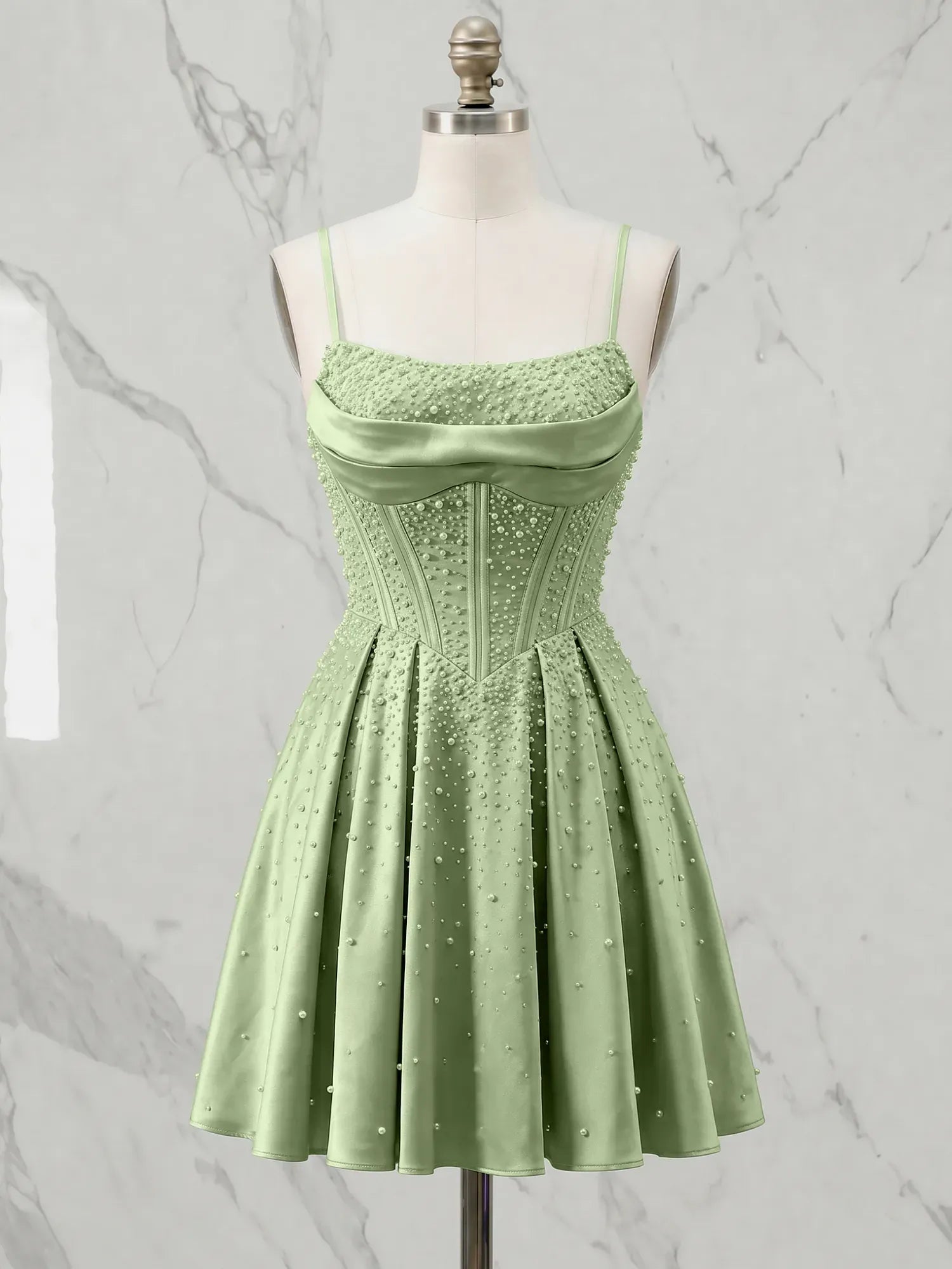 Sweetheart Beaded Satin A-Line Mini Homecoming Dresses with Corset Bodice