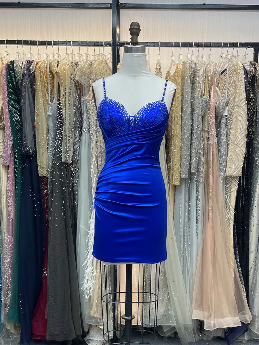 Beaded V Neck Corset Bodice Homecoming Dress