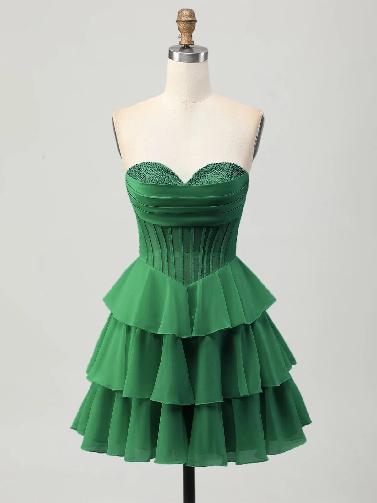A Line Strapless Tiered Corset Beaded Homecoming Dress - VelvetHem