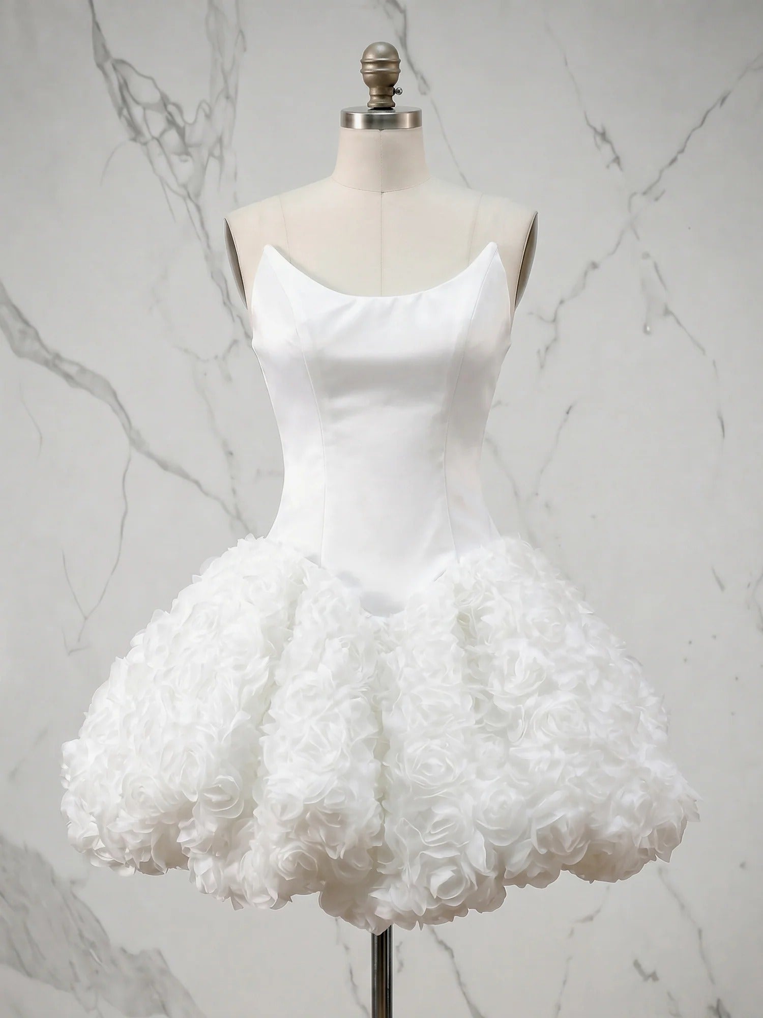 Glamorous Pure White Architectural Corset 3D Floral Homecoming Dress