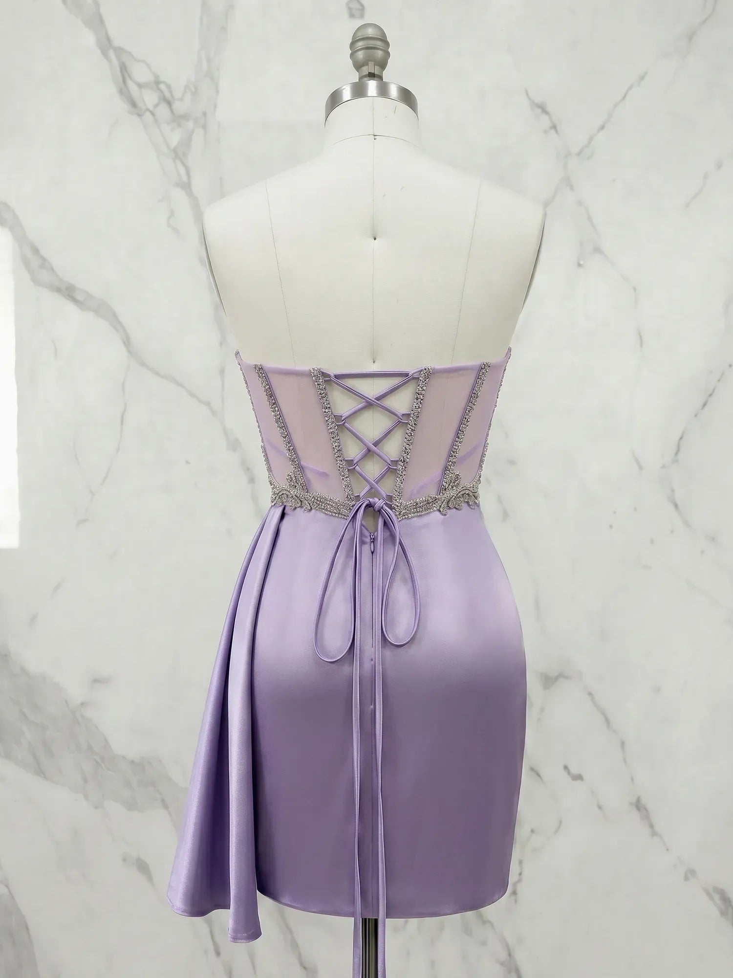 Sweetheart Crystal Beaded Corset Satin Mini Homecoming Dresses