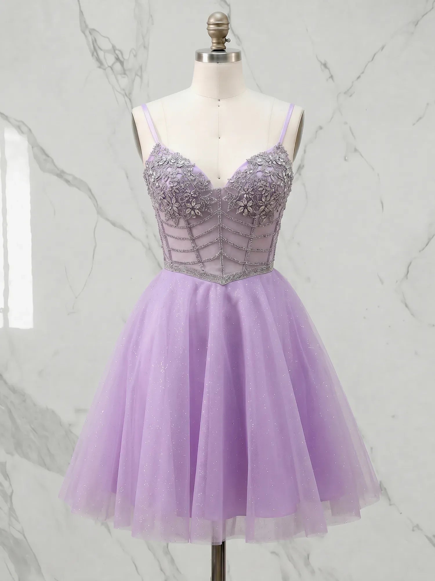 Sweetheart Beaded Tulle Short Homecoming Dress