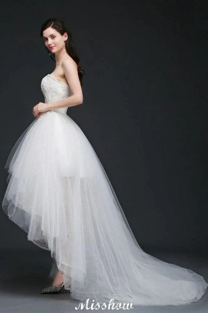 Hi-Lo Tulle A-line Lace Wedding Dress (ZD13928)