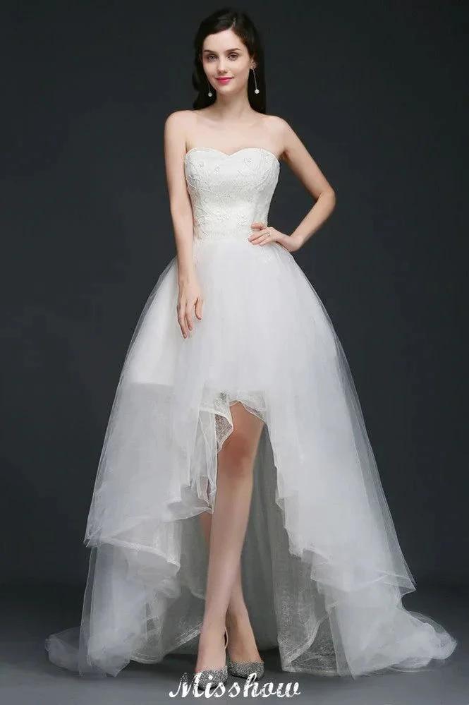 Hi-Lo Tulle A-line Lace Wedding Dress (ZD13928) - VelvetHem