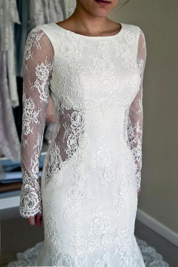 High Quality Scoop Open Back Mermaid Wedding Dress with Long Sleeves (ZD16315)