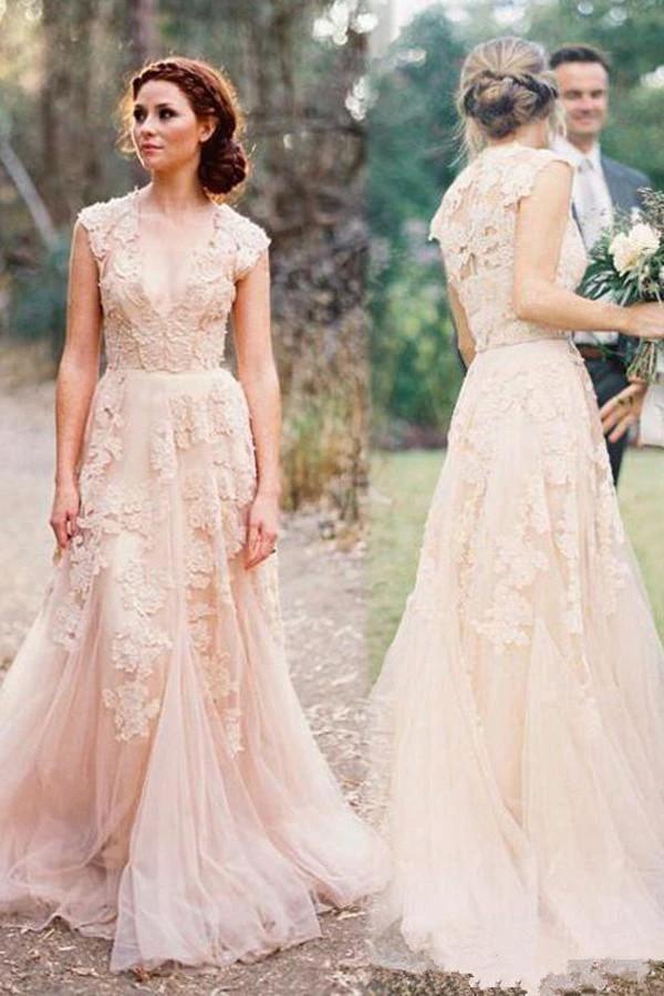 High Quality V-neck Sleeveless Floor-Length Wedding Dress with Lace (ZD16314)