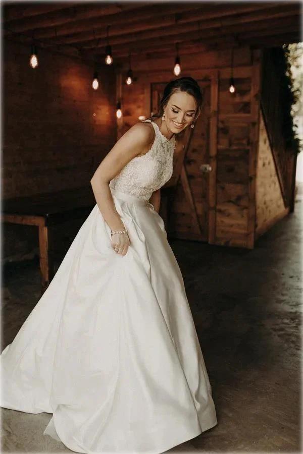 Illusion And Lace Halter Neck A-line Wedding Dress With Sweep Train (ZD16309)