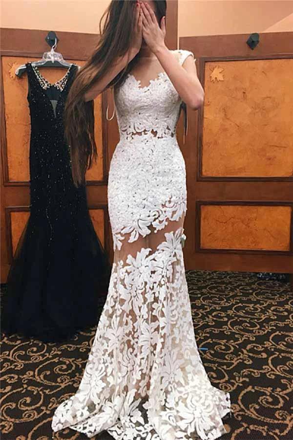 Illusion Mermaid Neckline Sheath Lace Wedding Dress (ZD15405)