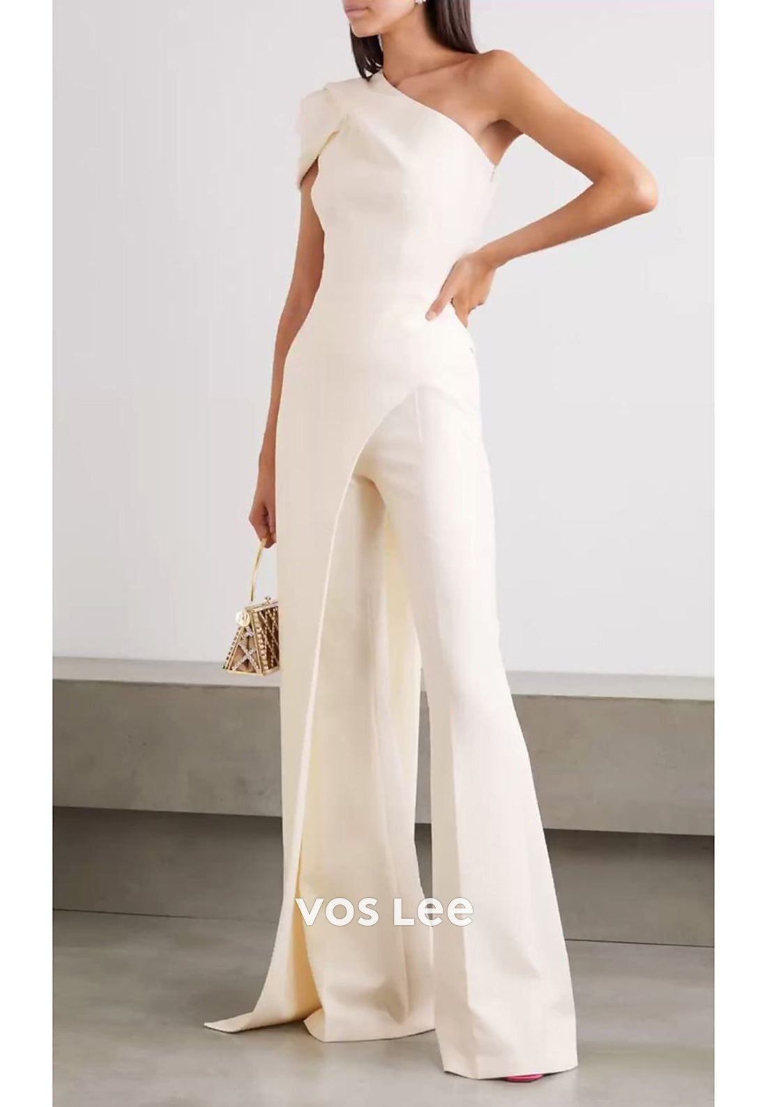 Couture & Ornate  White One Shoulder Short Sleeve Jumpsuit
