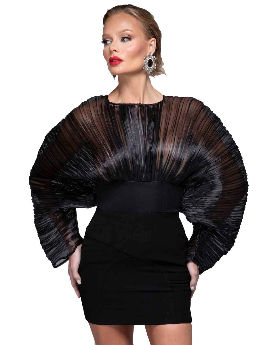 Mesh Batwing Sleeve Bandage Dress