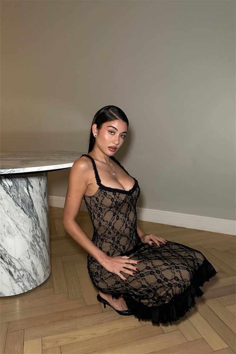 Daniela Effortless Maxi Dress with Ruffles and Floral Lace Premium Wardrobe Essential