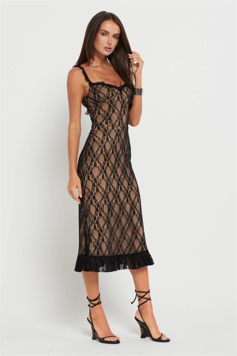 Daniela Effortless Maxi Dress with Ruffles and Floral Lace Premium Wardrobe Essential