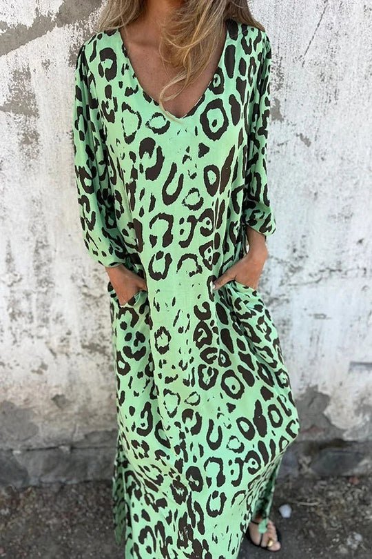 Amberly Stylish Loose Leopard Print Dress for Women Casual Daywear
