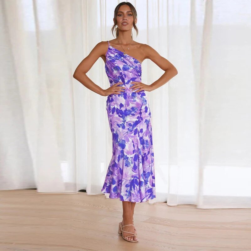 Zoraida Elegant Asymmetrical Floral Print Maxi Dress for Women