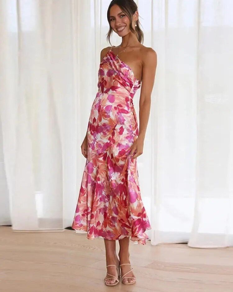 Zoraida Elegant Asymmetrical Floral Print Maxi Dress for Women
