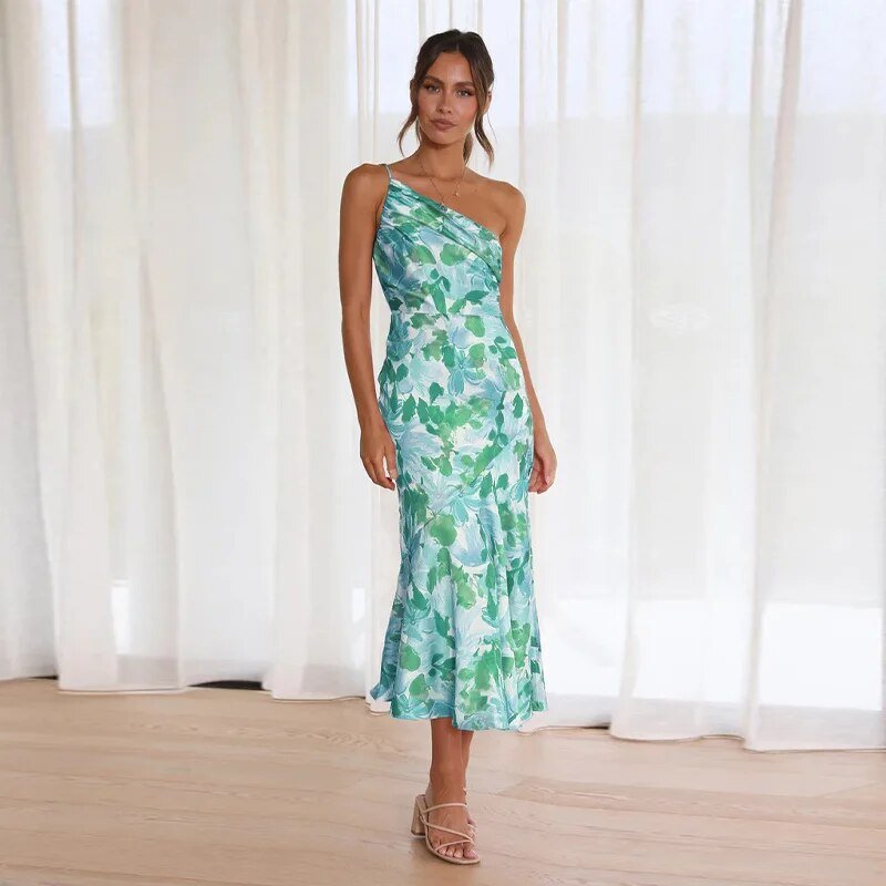 Zoraida Elegant Asymmetrical Floral Print Maxi Dress for Women