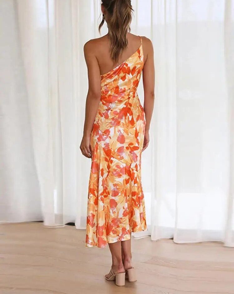 Zoraida Elegant Asymmetrical Floral Print Maxi Dress for Women