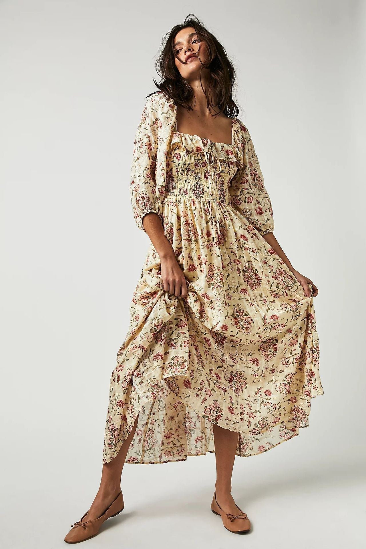 Ariadna Exclusive Printed Midi Dress with Ruched Bodice and Ruffles Statement Occasion Edit