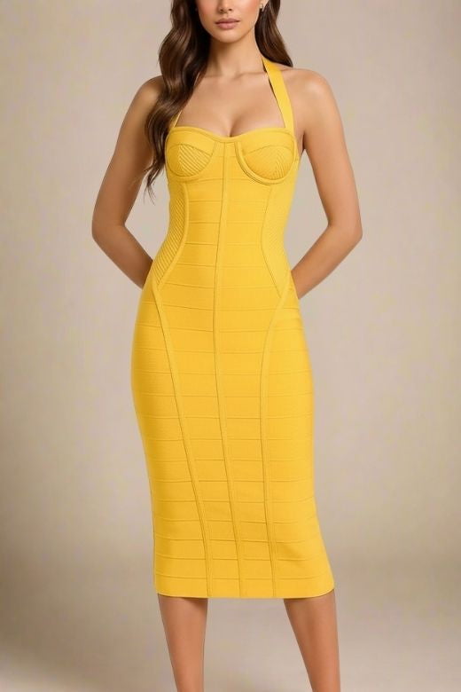 Isabella Bandage Midi Dress - Mustard Yellow